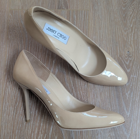 Jimmy Choo Shoes - NIB Jimmy Choo 247 Lewis Nude Patent Leather Pointed Toe Stiletto Pumps